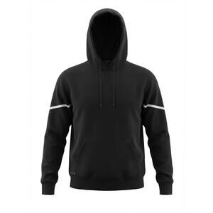 Black Hooded Pullover Sweatshirt with Stripe Detail